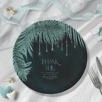 Jewel Palm Leaf Wedding Teal V2 ID830 Paper Plates