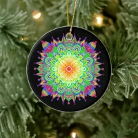 Pretty Rainbow Colored Mandala Abstract Art Cerami Ceramic Ornament