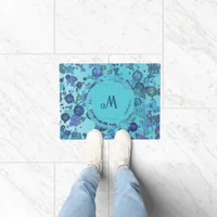 Modern geometric shapes with monogram in blue doormat