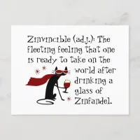 That Zinvincible Feeling Funny Zin Wine Quote Postcard