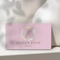 Elegant Holographic Monogram Pink Business Card