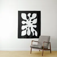 Tropical Black and White Monstera Leaf Abstract Tapestry