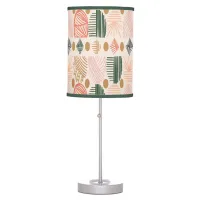 Caribbean Tribal Mudcloth: Boho Dark Green, Pink Table Lamp