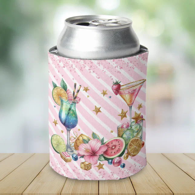 Pink Cocktail Candy Glitter Birthday Can Cooler
