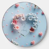 Pink & Baby Blue Romantic Flowers and Hearts Wireless Charger