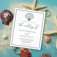 Budget Beach Seashell Wedding Invite White Navy Flyer
