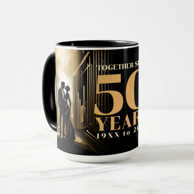 Art Deco Retro Black & Gold Wedding Anniversary Mug