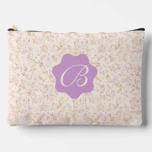 Pastel Beige And Purple Floral  Accessory Pouch