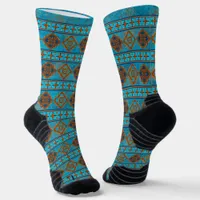 Southwest Mountain Peak Turquoise Geometric Stripe Socks