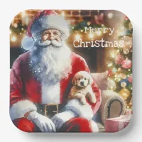 Santa and a Puppy | Vintage Christmas Paper Plates