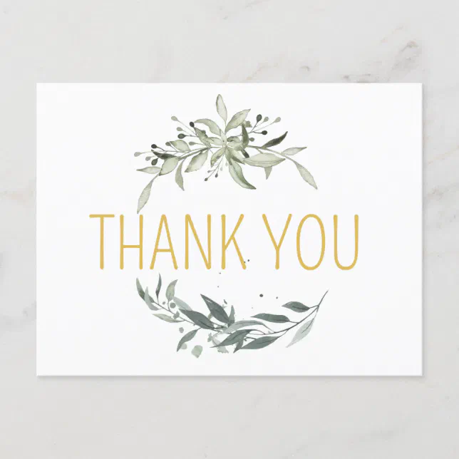 Simple Eucalyptus Greenery Navy Blue and Gold Postcard