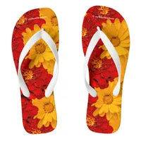 A Medley of Red Yellow and Orange Marigolds Flip Flops