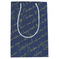 Blue Gold Christmas Pattern#36 ID1009 Medium Gift Bag