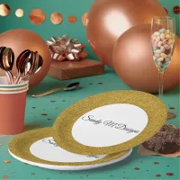 Personalize Gold Glitter Frame Image Your Name Squ Paper Plates