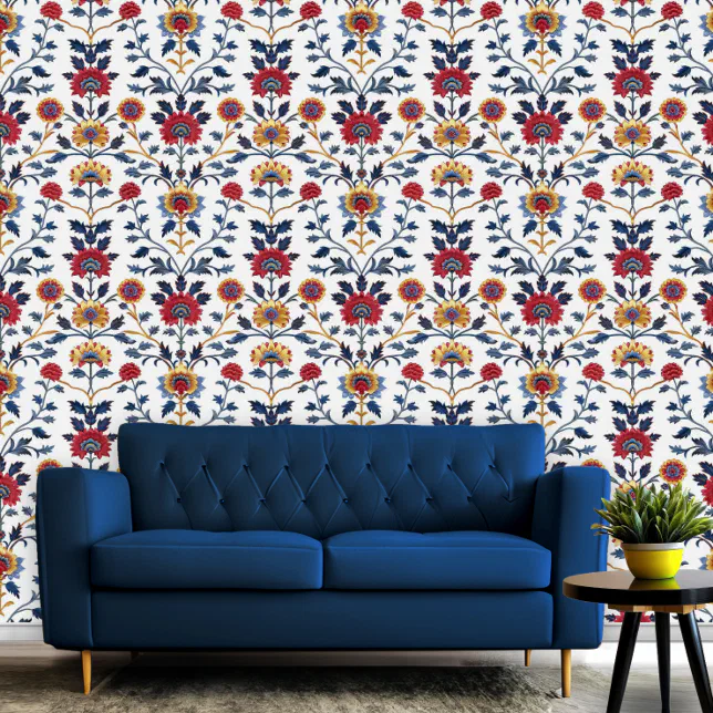 Antique Colorful Indian Floral Motif Pattern Room  Wallpaper