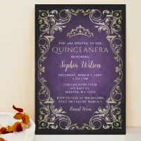 Vintage Purple Gold Princess Tiara Quincea&#241;era Invitation