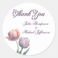 Romantic and Poetic Pastel Tulips Watercolor Classic Round Sticker