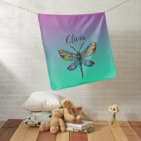 Colorful Stained Glass Dragonfly Wings Baby Blanket