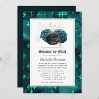 Teal, Black and Gold Floral Bridal Shower by Mail Invitation