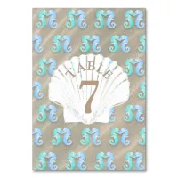 Sand and Starfish tan Wedding Table Number Card