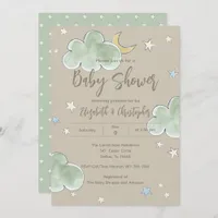 Clouds Stars Moon Neutral Couples Baby Shower Boy Invitation