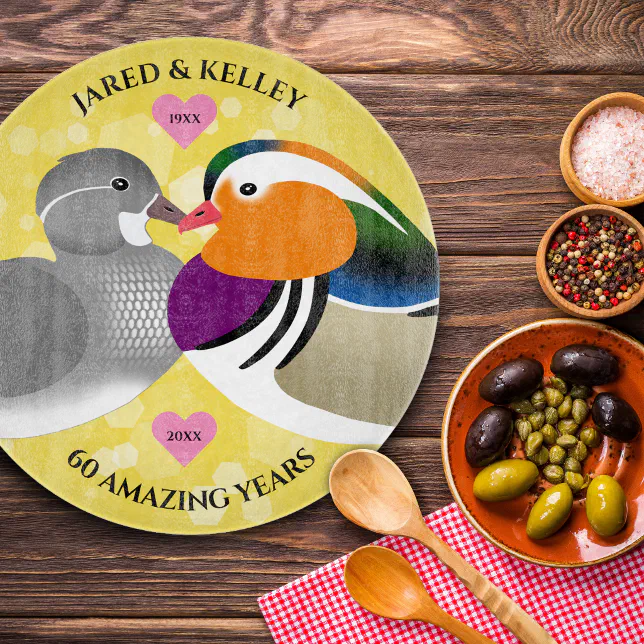 Beautiful Mandarin Ducks: Any Anniversary Year Cutting Board