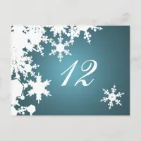 blue snowflakes winter wedding table seating card