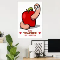 Teacher Name Worm in Apple Appreciation Poster