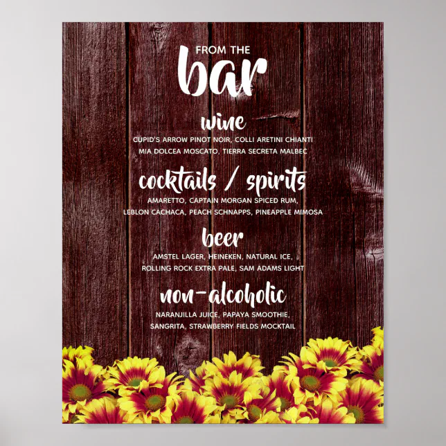 Rustic Autumn Sunflowers on Fence Wedding Poster