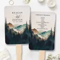 Watercolor Mountain Pine Forest Wedding Program Hand Fan