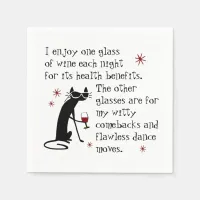 Witty Comebacks Wine Quote Black Cat Napkins