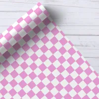 Pink and White Checkerboard Pattern Wrapping Paper