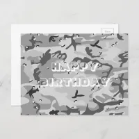 Happy Birthday Camouflage Winter Gray Abstract Postcard