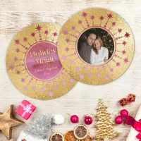 Holiday Magic Red, Pink, and Gold Photo Card