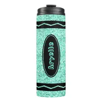 Custom Kids Name Aqua Glitter Crayon Drink Tumbler