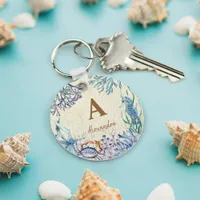 Personalized Beach Monogram Coral Reef Keychain