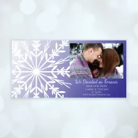 White Snowflake on Purple Winter Wedding Save The Date