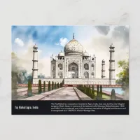 Taj Mahal Agra India Travel Watercolor Painting Postcard