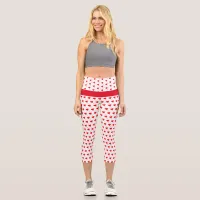 Red Heart Girly Fun Chic Balloon Pattern White Capri Leggings