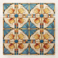 Geometric Moroccan Tile Pattern#1 Teal Gold ID1077 Glass Coaster