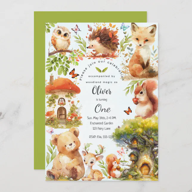 Wild One Enchanted Forest Greenery Birthday  Invitation