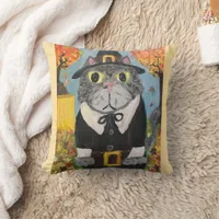 Pilgrim Folk Art Thanksgiving Cats Double Side Throw Pillow