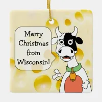 Personalized Wisconsin Cow and Cheese Christmas Ceramic Ornament