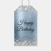 Silver Glitter Blue Happy Birthday Gift Tags