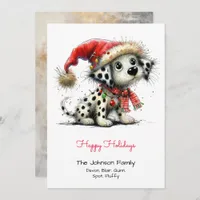 Dalmatian Puppy in a Santa Hat Happy  Holiday Card