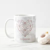 Girly Marble and Rose Gold Foil Geometric Heart Coffee Mug