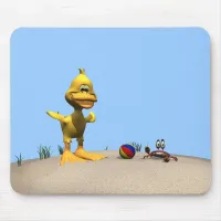Cute Cartoon Duck and Crab on Beach