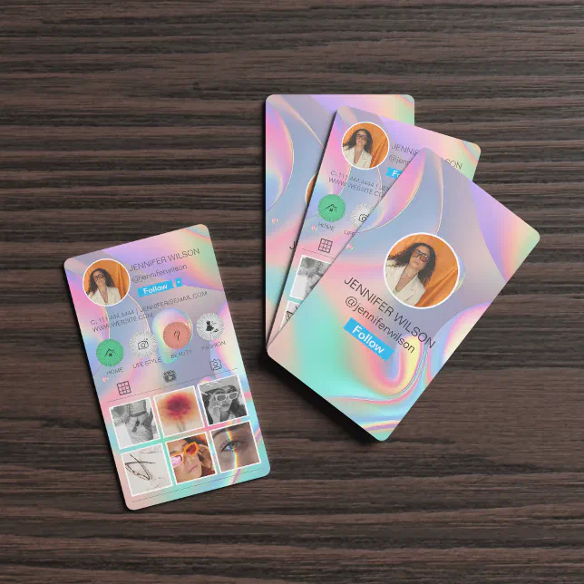 Instagram Follow me Profile Photo Grid Holographic Business Card