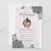 Feminine Gray Pink Floral Celebration of Life  Invitation