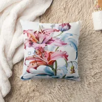 Vibrant Lilies in Bloom Against White Background Throw Pillow